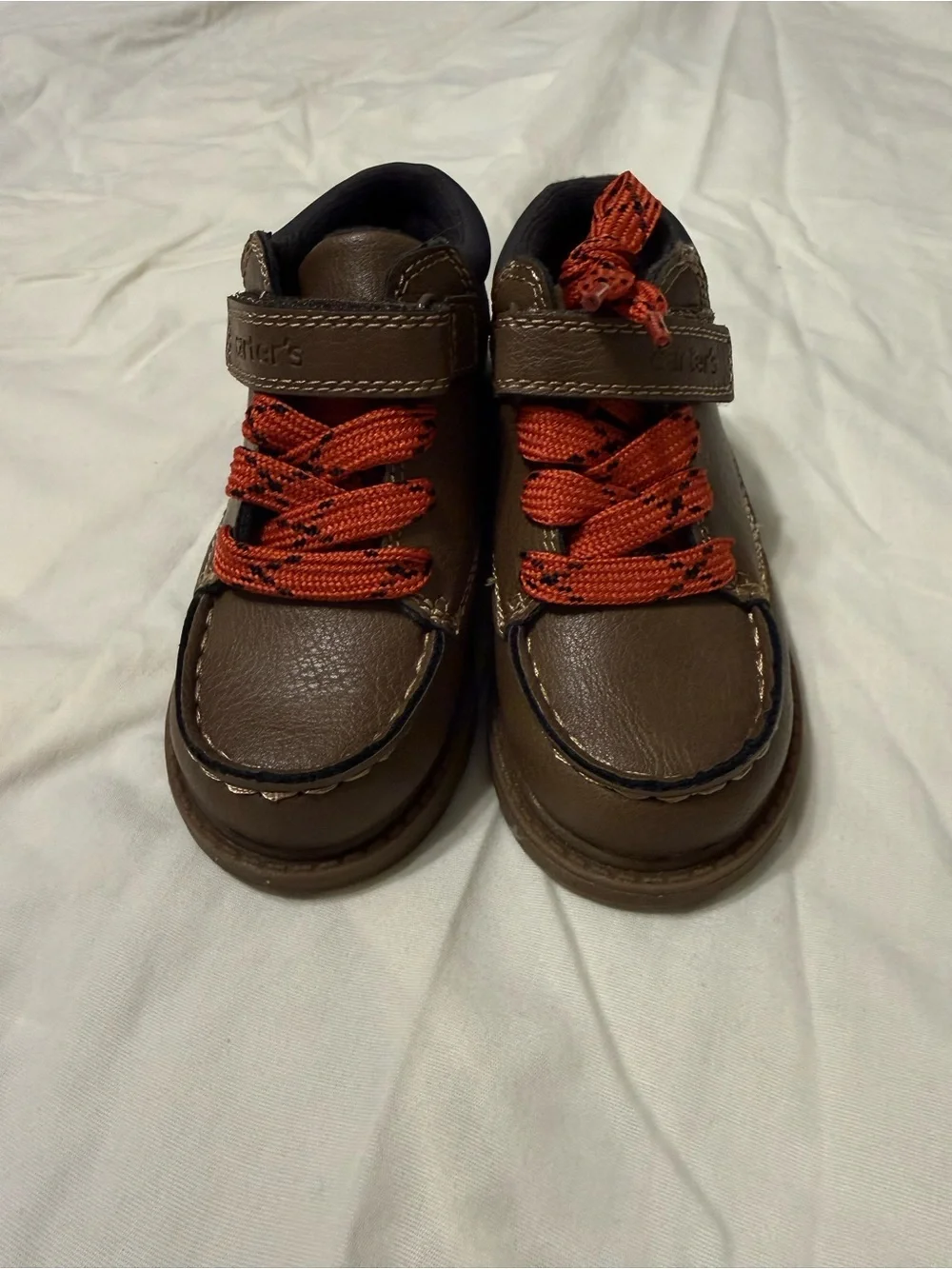 Carters size 7 brown lace up boots with Velcro Strap